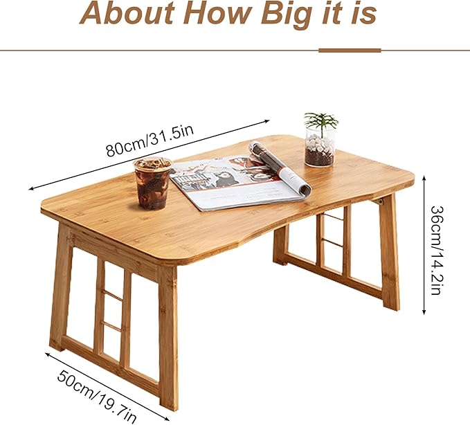 Japanese Folding Floor Table,Bamboo Foldable Coffee Table,Portable Collapsible Tatami Low Table for Sitting on Floor Suitable for Tea Room,Bay Window,Tatami Living Room,No Assembly (Wood)