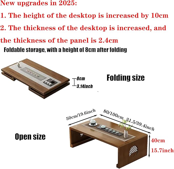 Japanese Folding Coffee Table 2025 Newly Upgraded Japanese Floor Table No Assembly, Solid Wood Low Tatami Table Portable Japanese Style Low Tea Coffee Table for Sitting on The Floor Easy Storage
