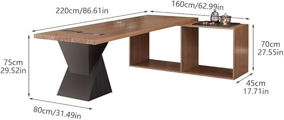 ENGENDER Computer Desk Simple Chinese Solid Wood Furniture, Large Board Table with Tea Table Side Cabinet for Home Living Room, Suitable for Company Office and Tea Making Escritorio(220x80x75cm)