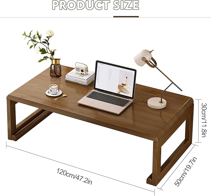 Japanese Floor Table Tea Table Low Coffee Table Bamboo Versatile Folding Design for Tatami Home,Office,Living Room (Walnut, 47.24" Dx 19.68" W x11.8 H)
