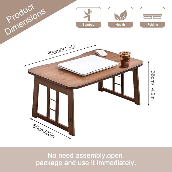 Japanese Folding Coffee Table,Bamboo Foldable Floor Low Table for Sitting on Floor,Portable Collapsible Meditation Tea Table for Tatami Living Room Bay Window,No Assembly (Brown)