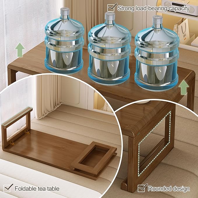 Japanese Floor Table Tea Table Low Coffee Table Bamboo Versatile Folding Design for Tatami Home,Office,Living Room (Walnut, 47.24" Dx 19.68" W x11.8 H)