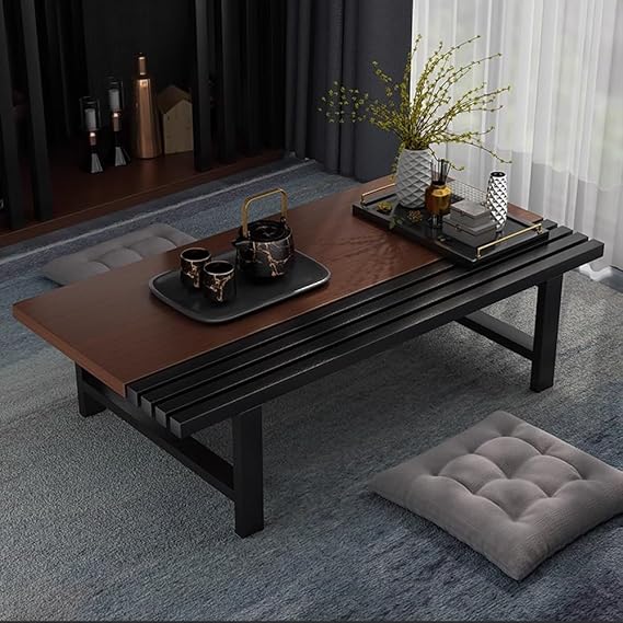 Modern Low Coffee Table, Japanese Style Floor Table, Wooden Altar Table, Chabudai Table, Multifunctional Tea Table for Living Room(Brown,39.4x19.7x9.8in)