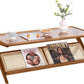 Tiita Rattan Coffee Table, Bamboo Accent Bedside Tables, Glass Nightstand Side Table, Boho Wooden End Table with Storage for Living Room,Living Room, Dining Room, Tea, Home Décor