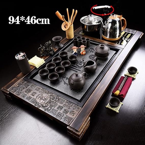 MEHWSUR Kung Fu Tea Set,Home Automatic Teapot,Gongfu Tea Set,Tea Ceremony,Electric Stove,Tea Table,Solid Wood Tea Tray,Ceramic Tea Set,Chinese Ceramic Kungfu Tea Set (Color : Style-3)