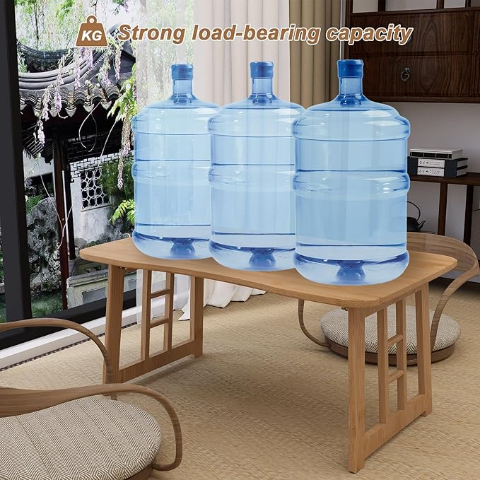 Japanese Folding Floor Table,Bamboo Foldable Coffee Table,Portable Collapsible Tatami Low Table for Sitting on Floor Suitable for Tea Room,Bay Window,Tatami Living Room,No Assembly (Wood)