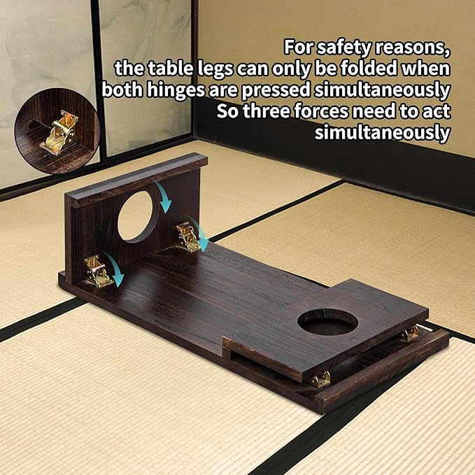 Foldable Japanese Coffee Table，Folding Japanese Floor Table，Natural Brown Coffee Table, Minimalist Tatami Table, Suitable for Living Room,Dining Room, Etc. (Antique Black, 39.4″x19.7″x11.8″)