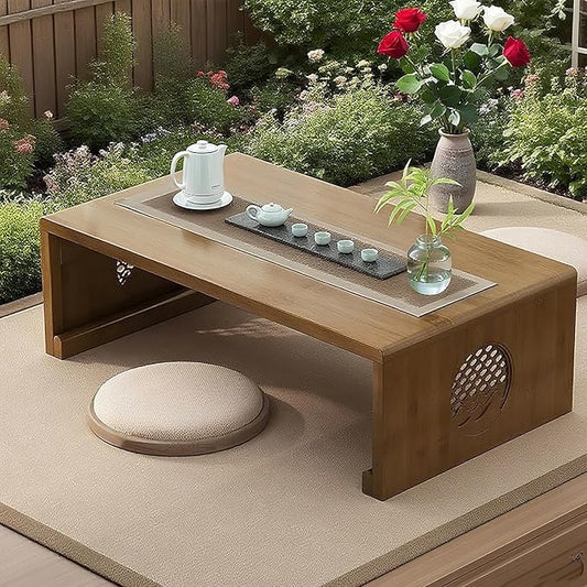 Japanese Folding Coffee Table 2025 Newly Upgraded Japanese Floor Table No Assembly, Solid Wood Low Tatami Table Portable Japanese Style Low Tea Coffee Table for Sitting on The Floor Easy Storage