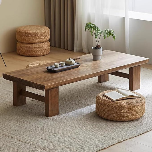Low Coffee Table for Sitting on The Floor, Japanese Floor Table Solid Wood, Wooden Coffee Table Furniture for Living Room, Reception Room Tea Room Coffee Color 47.3x23.7x15in