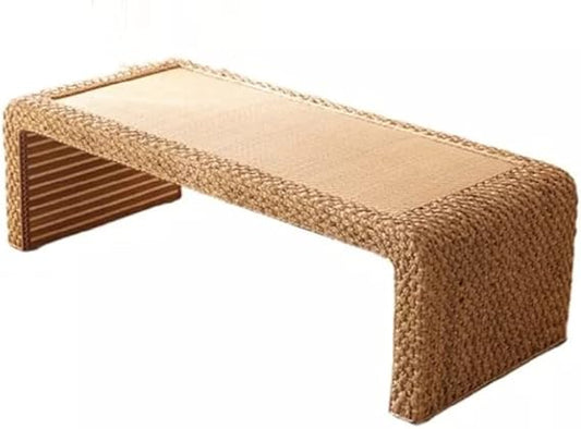 Handcrafted Tea Table for Sitting on The Floor Accent Furniture Rectangle Rattan Coffee Table (Color : Natural, Size : 120x50x38cm) (Natural 80x50x38cm)