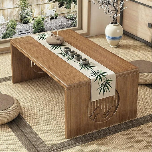 Japanese Folding Coffee Table, Foldable Low Coffee Tables, Bamboo Floor Table Desk for Sitting on The Floor, No Assembly, Portable Living Coffee Table (39.4 Inch)