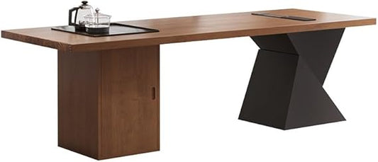 Tea Table Computer Desks Modern Solid Wood Simple Desk, Boss Office Workbench with Tea Tray, Suitable for Company and Home Coffee Table
