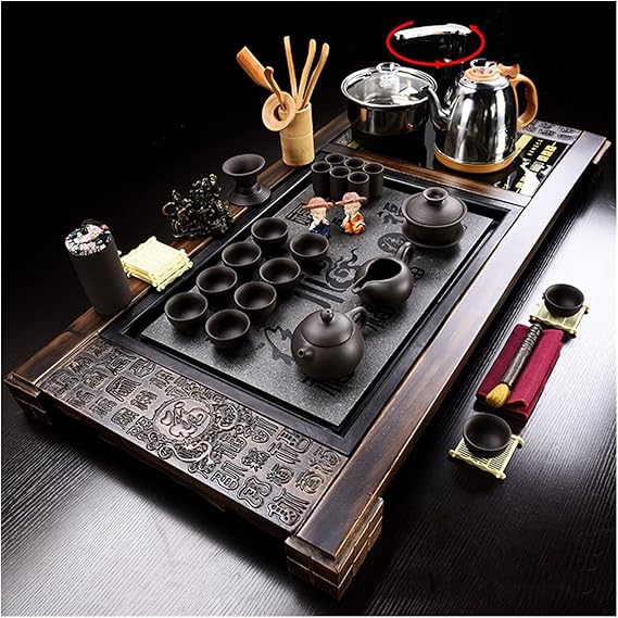 MEHWSUR Kung Fu Tea Set,Home Automatic Teapot,Gongfu Tea Set,Tea Ceremony,Electric Stove,Tea Table,Solid Wood Tea Tray,Ceramic Tea Set,Chinese Ceramic Kungfu Tea Set (Color : Style-3)