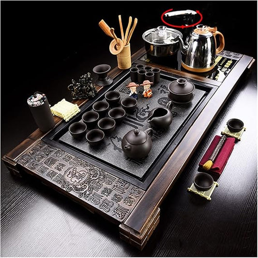 MEHWSUR Kung Fu Tea Set,Home Automatic Teapot,Gongfu Tea Set,Tea Ceremony,Electric Stove,Tea Table,Solid Wood Tea Tray,Ceramic Tea Set,Chinese Ceramic Kungfu Tea Set (Color : Style-3)