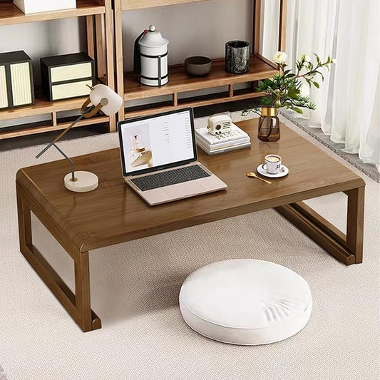 Japanese Floor Table Tea Table Low Coffee Table Bamboo Versatile Folding Design for Tatami Home,Office,Living Room (Walnut, 47.24" Dx 19.68" W x11.8 H)